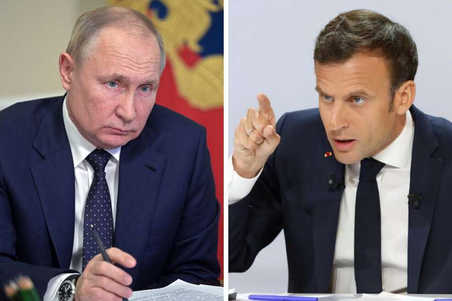 El mandatario ruso, Vladimir Putin (izq.), y el presidente de Francia, Emmanuel Macron (der.).