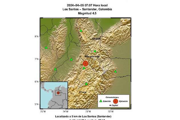 Tembló en Colombia en la mañana de este 5 de abril. Reportan sismo de magnitud 4,5 