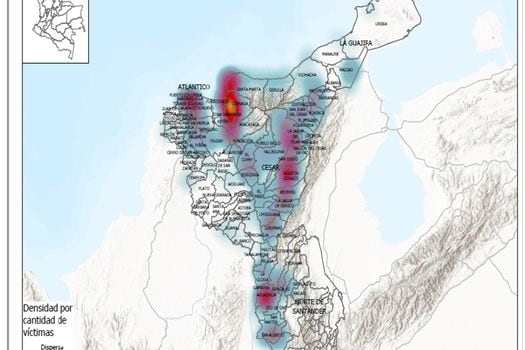 Mapa de la concentración de masacres perpetradas por el Bloque Norte en el Caribe colombiano
