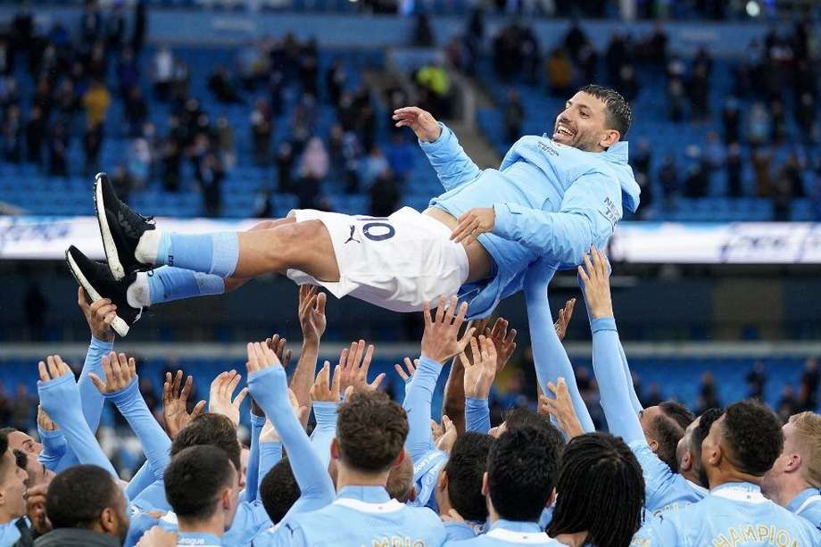 Sergio Agüero en su último partido de Premier League con Manchester City.