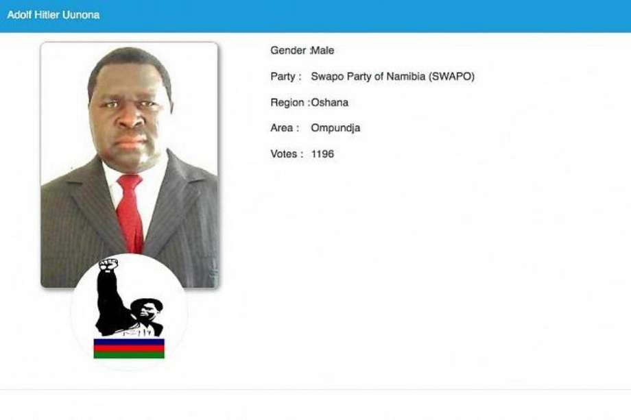 Adolf Hitler Uunona, político de Namibia y vencedor en las elecciones locales de Oshana.