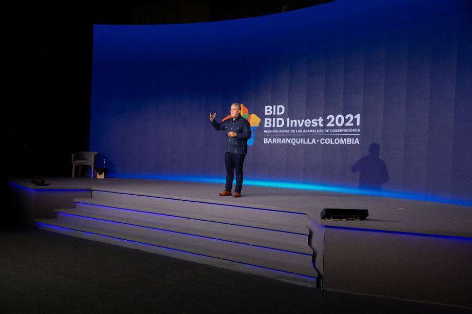 Iván Duque, presidente de Colombia, durante la asamblea del BID en Barranquilla.