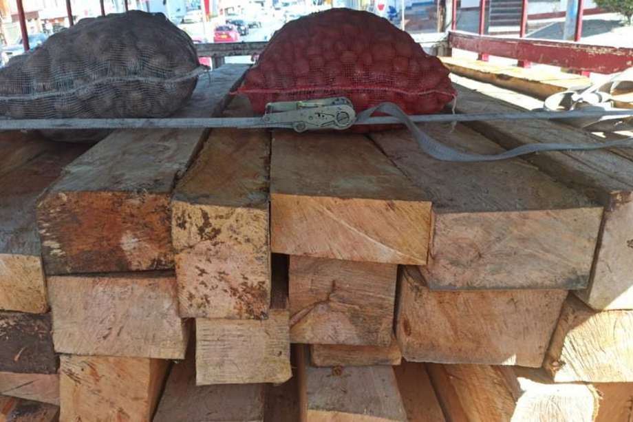 El camión transportaba 7.65 metros cúbicos de madera ilegal de la especie ciprés.