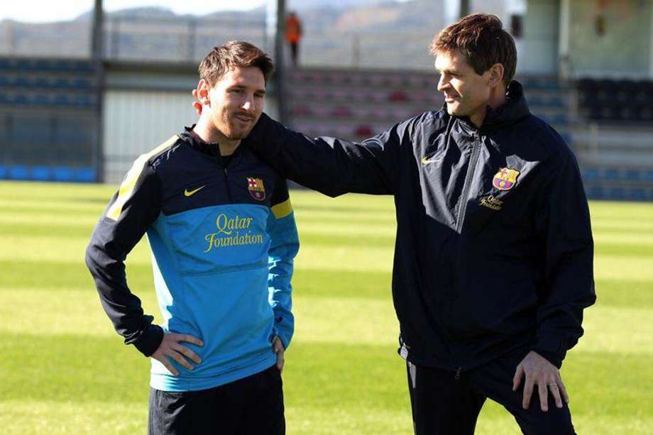 Messi y Tito Vilanova, durante un entrenamiento del Barcelona.