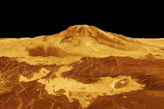 Modelo generado por ordenador de un volcán en Venus basado en los datos del RADAR de Magallanes.