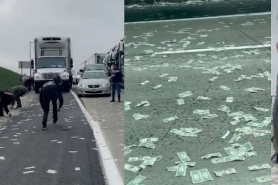 Una lluvia de billetes de dólar cayó en una autopista de California, luego de que al camión que transportaba el dinero se le abrieran las puertas.