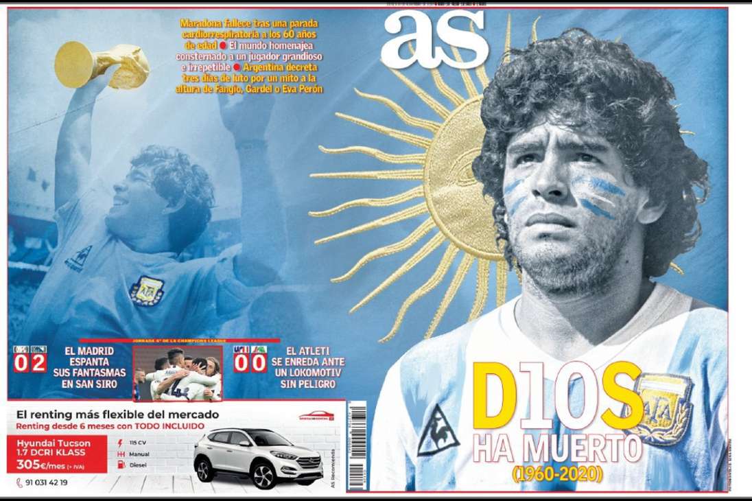 El Diario AS de España no olvidó al '10' de la selección de Argentina campeona del mundo en 1986.