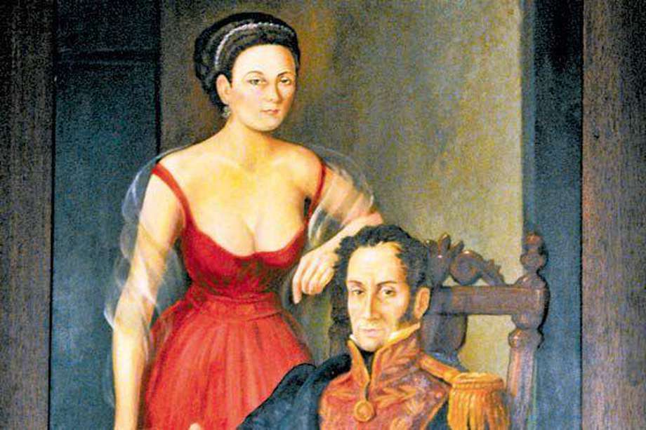 Manuelita Sáenz (27 de diciembre de 1797, Quito, Ecuador-23 de noviembre de 1856, Paita, Perú) y Simón Bolívar (1783, Caracas-1830, Santa Marta), según creación del artista Jorge Alberto Casas.