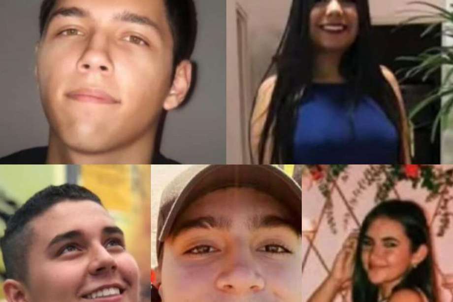Juan Pablo Marín (18 años), Sara Rodríguez (18 años), Juan Pérez (18 años), Nicolás Suárez (18 años) y Valentina Arias (17 años), víctimas de la masacre.