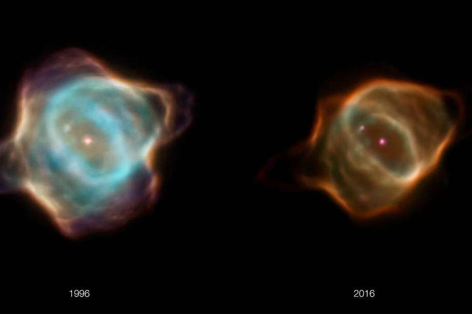 La nebulosa de la Mantarraya en imágenes tomadas por el telescopio espacial Hubble en 1996 y 2016.