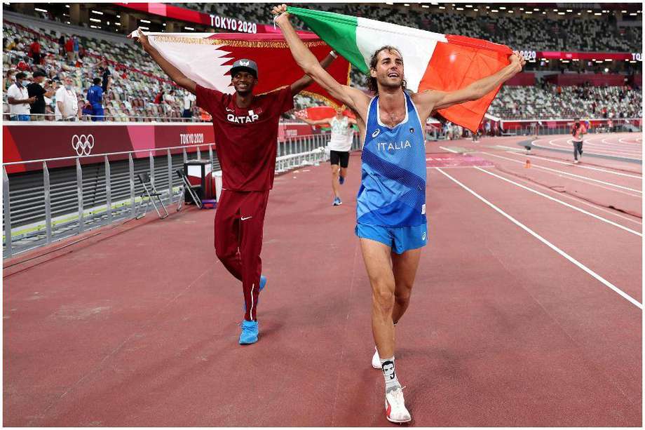 El italiano Gianmarco Tamberi y el catarí Mutaz Essa Barshim  ganaron el oro en el salto de altura en Tokio 2020.