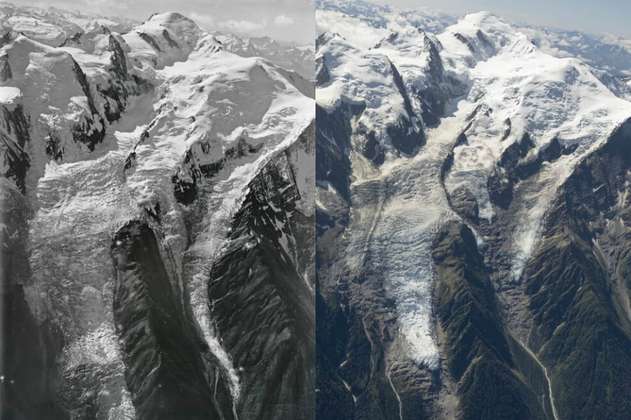 Fotografías muestran el retroceso de los glaciares del Mont Blanc en un siglo