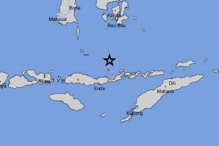 El sismo tuvo su epicentro al norte de la isla de Flores, a un centenar de kilómetros de a ciudad de Maumere, con una profundidad de 18,5 km, informó el Servicio Geológico de Estados Unidos (USGS). / Foto: USGS