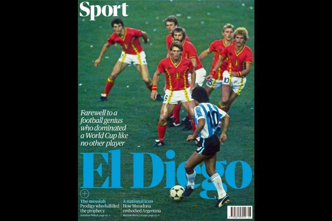 En Inglaterra, el diario The Guardian, homenajeó al argentino con la icónica foto frente a Bélgica en las semifinales del Mundial de México 1986.