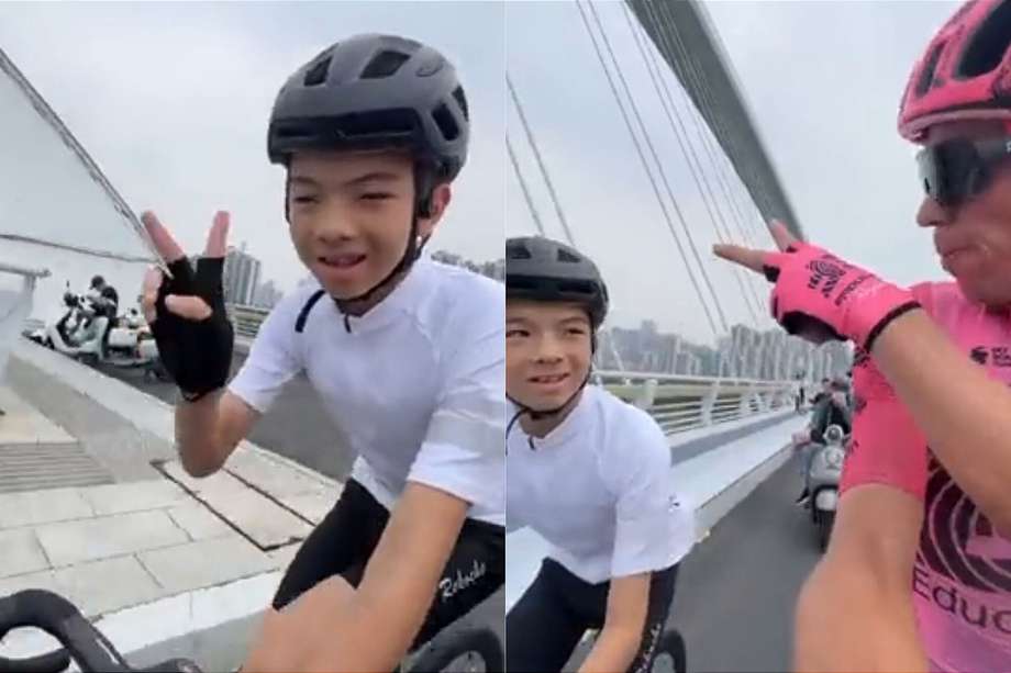 Rigoberto Urán y su emotivo gesto con un niño en China
