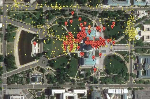 El mapa que muestra el asalto al Capitolio de EE. UU. con vídeos sacados de Parler