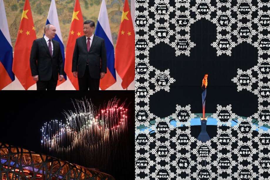 La llama y los aros olímpicos brillaron ante la mirada de Vladimir Putin y Xi Jinping.