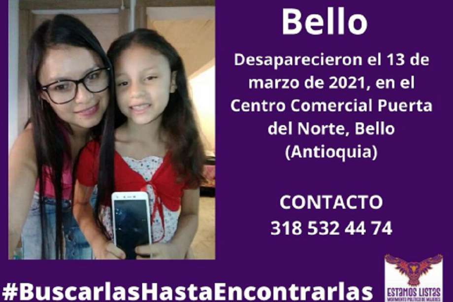 Elizabeth Cifuentes, de 30 años, y su hija Melisa Flórez Cifuentes, de 8 años, desaparecieron en bello, Antioquia.