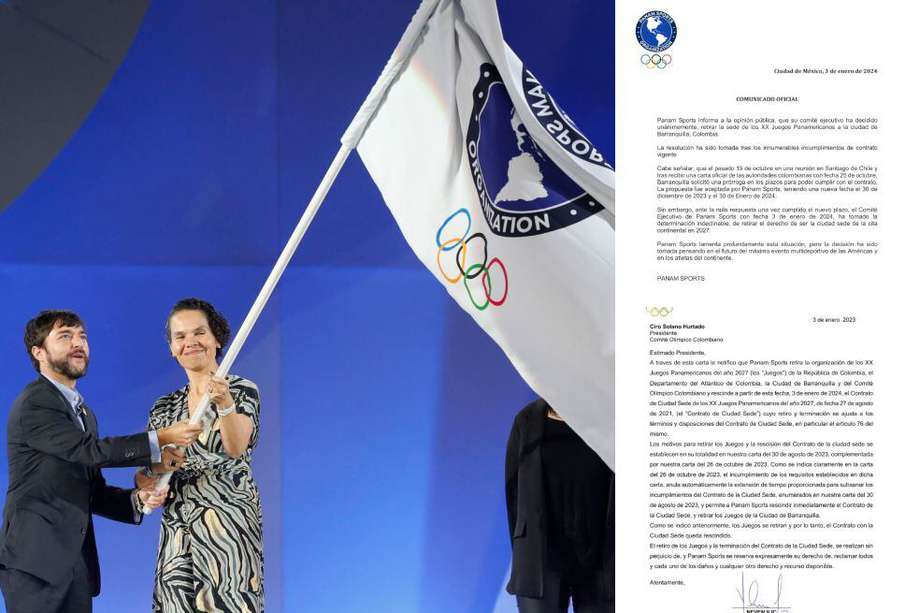 Hace apenas dos meses la ministra del Deporte Astrid Rodríguez y el entonces alcalde de Barranquilla Jaime Pumarejo recibieron la bandera Panamericana. Este miércoles las cartas en las que le  retirar a la capital del Atlántico la sede  de los Juegos.