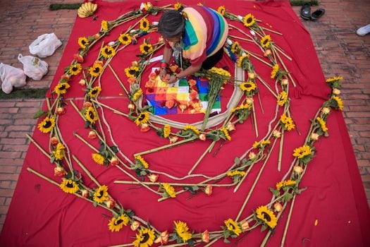 Durante el evento de lanzamiento, los pueblos indígenas realizaron un evento de armonización con flores, frutas y elementos simbólicos.