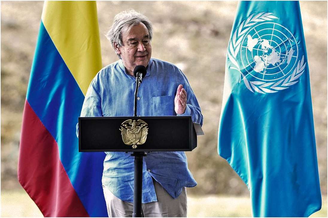 António Guterres, secretario general de la ONU, fue uno de los principales invitados internacionales a la conmemoración de los cinco años del Acuerdo de Paz. Estuvo presente en el país, como lo estuvo su predecesor Ban Ki- Moon en 2016, cuando se firmó el tratado en el Teatro Colón. / Archivo