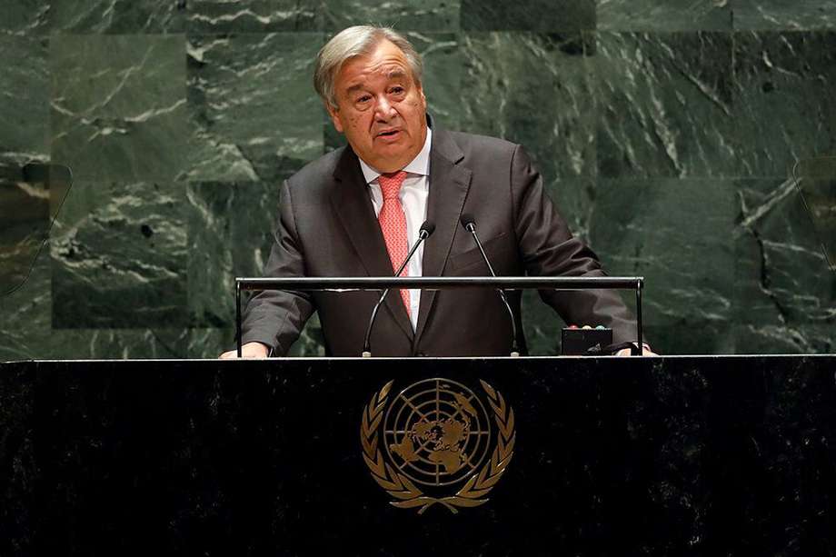 UN Secretary General Antonio Guterres addresses the 74th session of the United Nations General Assembly, Tuesday, Sept. 24, 2019. (AP Photo/Richard Drew)