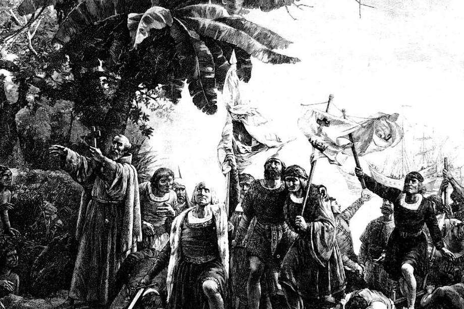 Ilustración del siglo 19 sobre la llegada de Colón a Guanahani. Nos educaron en la idea de que América surgió para la historia en 1492, cuando aquí la historia comenzó hace más de 20 mil años. / DigitalVision