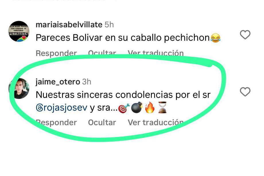 Pantallazo de la amenaza realizada por Otero.