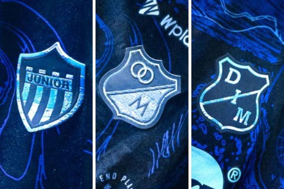 Así se ven los escudos de Júnior, Millonarios y Medellín en las nuevas indumentarias que Adidas les hizo.