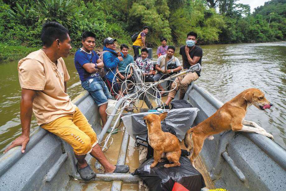 Los indígenas desplazados de San Cristóbal y Unión Chocó rescataron una antena, televisores y a varios perros. / Camila Morales López.