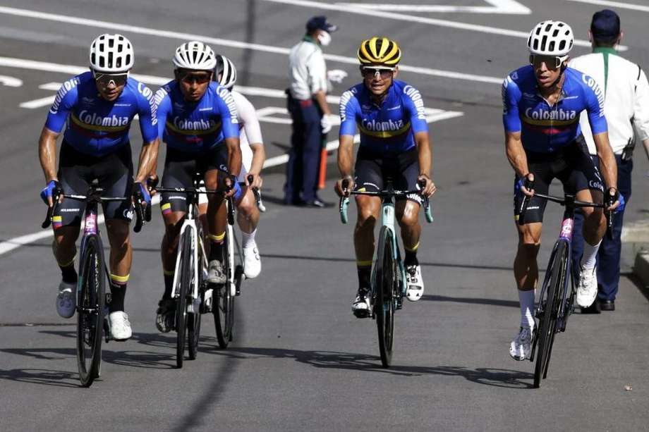 De izquierda a derecha: Sergio Higuita, Nairo Quintana, Esteban Chaves y Rigoberto Urán.