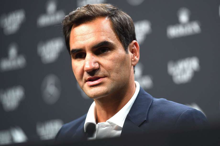 Federer atiende a la prensa en la previa de la Laver Cup, su último torneo como profesional. // EFE/EPA/ANDY RAIN
