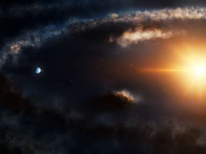 Ilustración artística de un pequeño planeta similar a Saturno descubierto en el sistema LkCa 15.