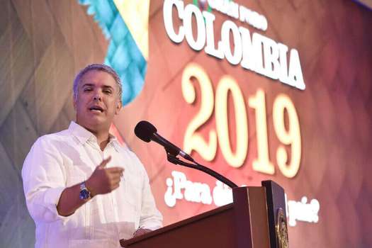 El presidente Iván Duque desde Cartagena, en el ‘Gran Foro Colombia 2019: ¿Para dónde va el país?’, organizado por Foros Semana. / SIG