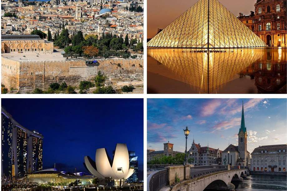 De Izquierda a derecha: Tel Aviv, París, Singapur y Zúrich, las ciudades más costosas del mundo, según un reciente informe. / Pixabay