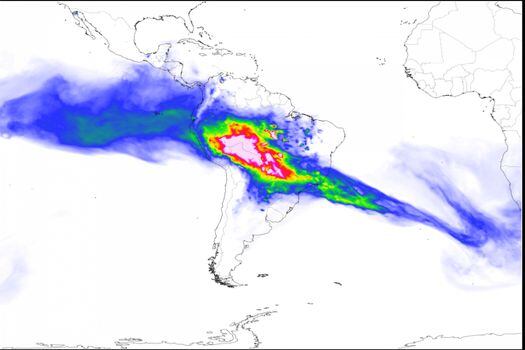 El fuego produce tanto humo (y monóxido de carbono - CO) que se puede rastrear mientras rodea el hemisferio sur. El siguiente gráfico es un análisis del modelo GEOS-5 de la NASA.  / Severe Weather/Nasa