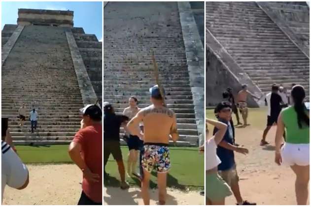 Video: otro turista subió a la pirámide de Chichén Itza, y lo bajaron a golpes