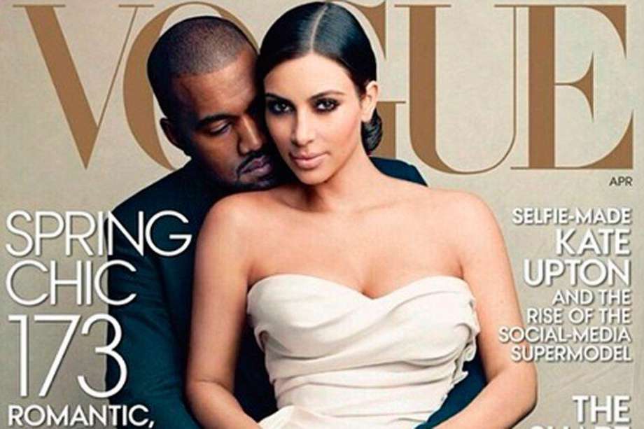 Kim Kardashian y Kanye West en la portada de Vogue.