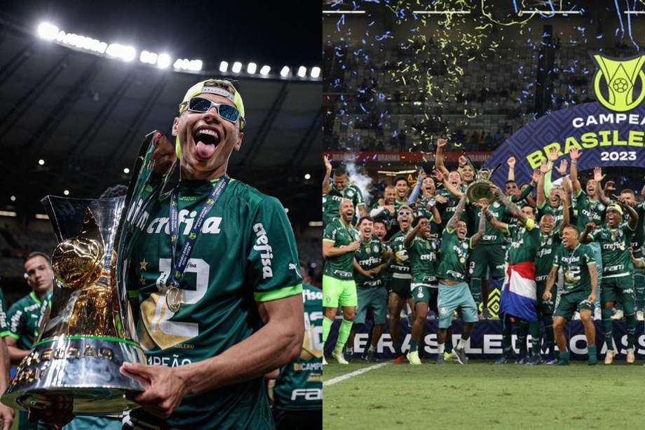 Así festejaron Richard Ríos y Palmeiras su título en el último Brasileirao.