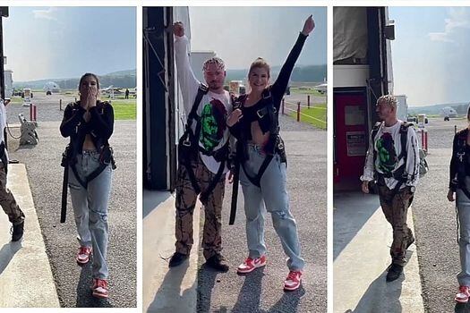 J Balvin y su ex novia María 'la Mona' Osorio se lanzaron juntos en paracaídas.