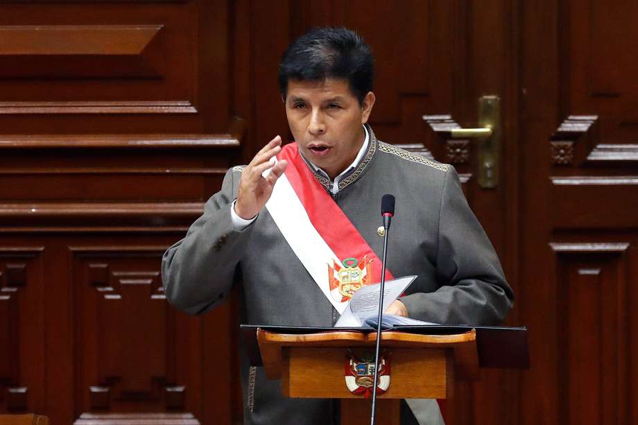 El presidente del Perú, Pedro Castillo, habla en el Congreso por la moción de vacancia (destitución) presentada en su contra.
