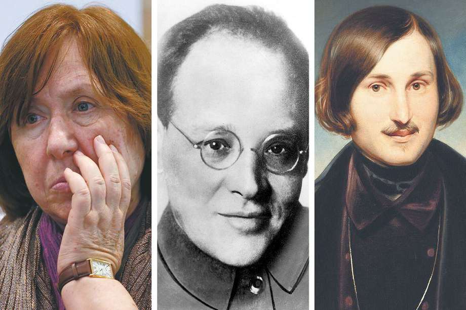 Los escritores ucranianos Svetlana Alexiévich (Premio Nobel de Literatura 2015), Isaak Bábel y Nicolái Gógol.