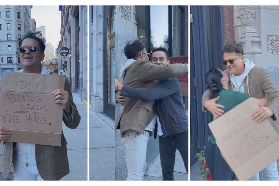 El cantante samario Carlos Vives estuvo en la capital de Massachusetts con un cartel que decía “doy abrazos gratis”.