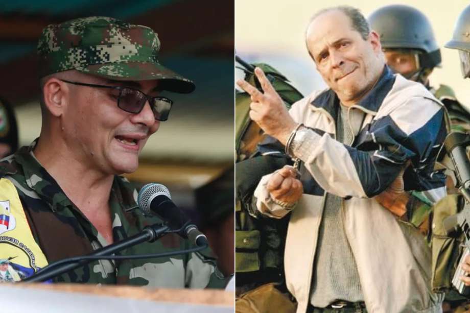 A la izquierda, Iván Mordisco, comandante de las disidencias de FARC autodenominadas Estado Mayor Central. A la derecha, el exjefe de las FARC Simón Trinidad.