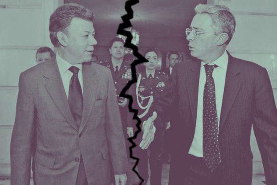 Los expresidentes Juan Manuel Santos y Álvaro Uribe.