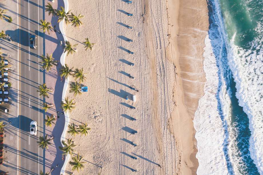 Fort Lauderdale Beach at sunrise from drone point of view