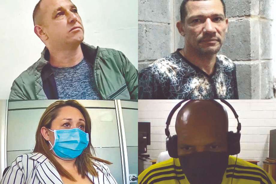 De izquierda a derecha: Giovanny Cadavid, Elmo Mármol, Ángela López y Máximo Cuesta. Imagen de sus declaraciones ante la Fiscalía este año.