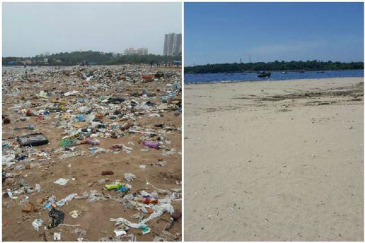 La playa de Versova antes era un vertedero de basura, desde hace tres años Afroz Shah y un grupo de voluntarios la han limpiado.  / Afroz Shah