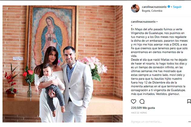 Carolina Cruz y Lincoln Palomeque bautizaron a Matías