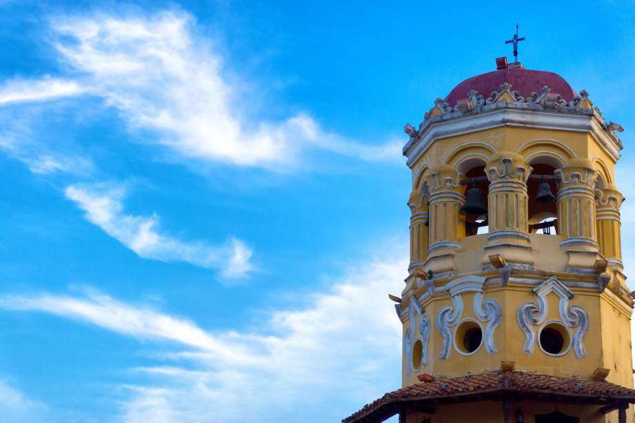 View of the spire of the Santa Barbara church in Mompox, Colombia